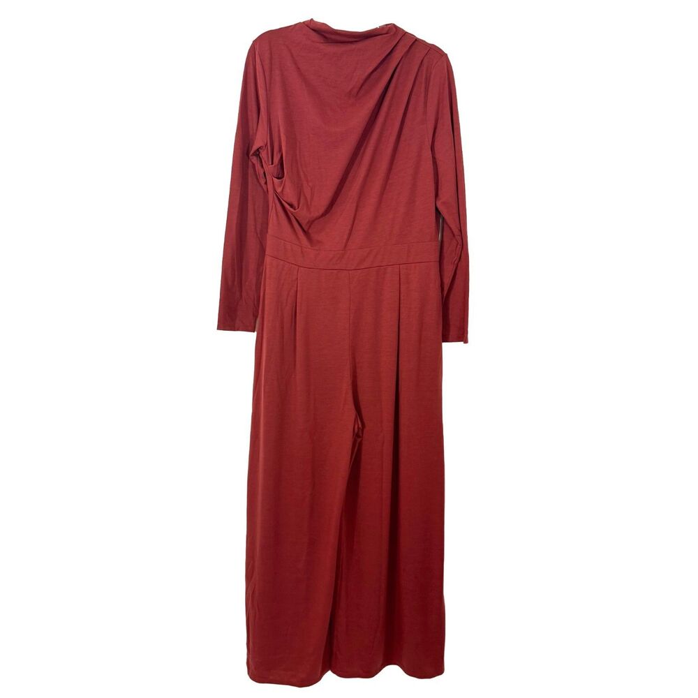 HALARA Long Slv Mock Neck Wide Leg Jumpsuit XL Spiced Apple Knit Pockets NWT B74